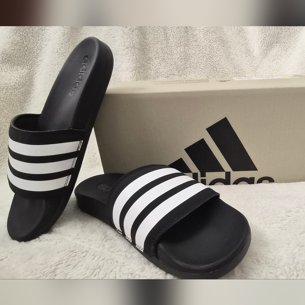 adidas Black and White Slide Sandals
